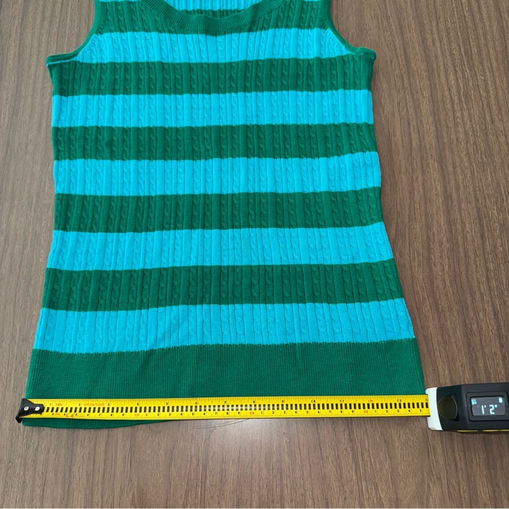 Talbots XS Cable Knit Top Cotton Blue/Green Striped Sleeveless Tank Classic - Picture 9 of 9
